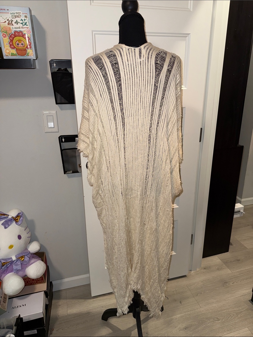 Vince Camuto Cream Open-Front Fringe Kimono Duster O/S - Picture 5 of 12